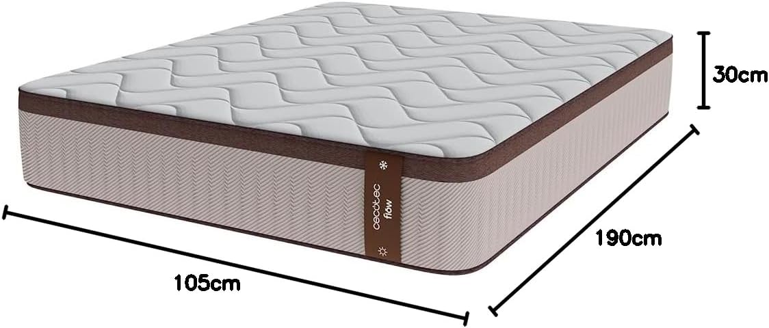 Cecotec Colchón Híbrido Flow 7990 Hybrid 105x190. Multicapa, Núcleo de Muelles Ensacados SpringCore y Viscoelástica ViscoCare+, Altura 30 cm, Firmeza Medio Alta, SeparateMuv & BreathSoft