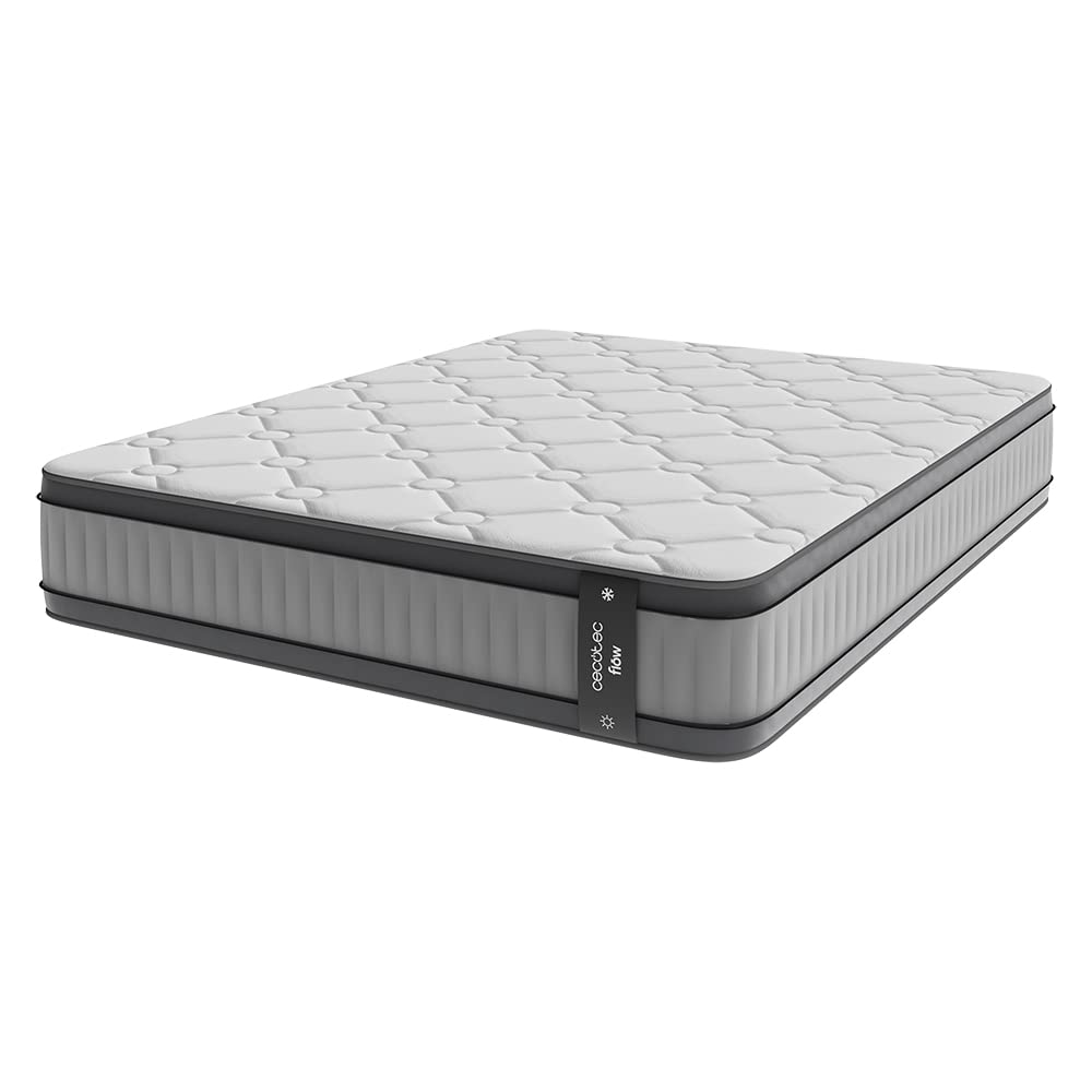 Cecotec Colchón Híbrido Flow 7990 Hybrid 105x190. Multicapa, Núcleo de Muelles Ensacados SpringCore y Viscoelástica ViscoCare+, Altura 30 cm, Firmeza Medio Alta, SeparateMuv & BreathSoft