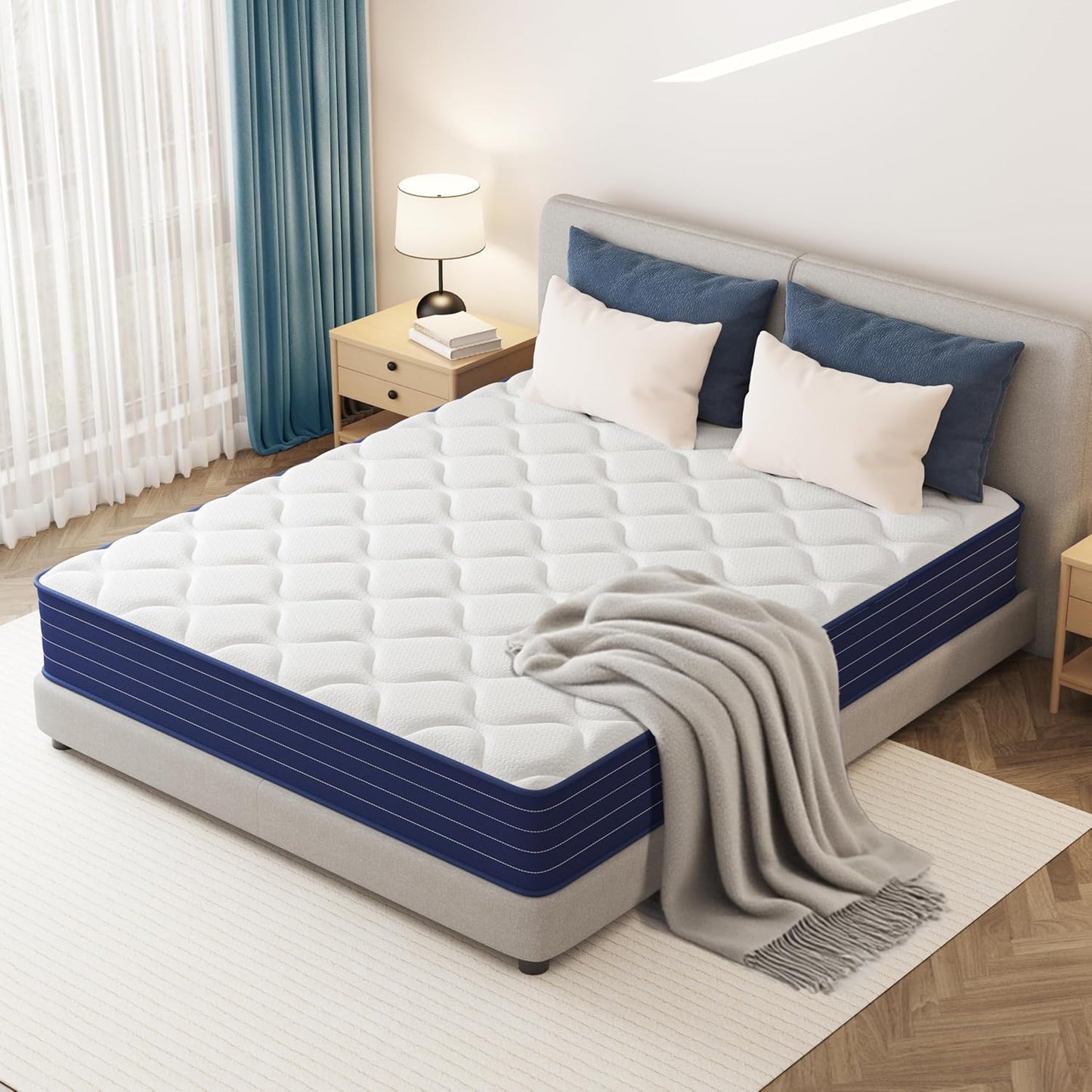 PurrJoys Colchón híbrido 135x190x25 cm, Espuma viscoelástica y muelles ensacados, firmeza Media, Transpirable, Independencia de lechos, Certificado CertiPUR-US® y Oeko-Tex®, sin Fibra de Vidrio