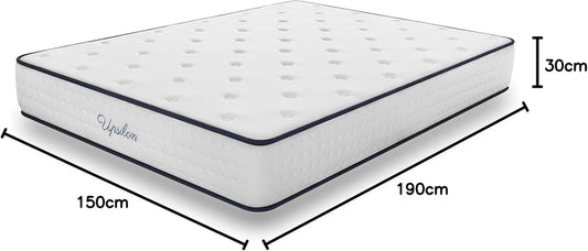 COSMOS - Colchón Viscoelástico 150x190 cm - Altura 30 cm - Upsilon - Espuma HR y Blue Latex - Firme, Transpirable, Hipoalergénico, Ergonómico - Cara Invierno Verano, 7 Zonas Confort