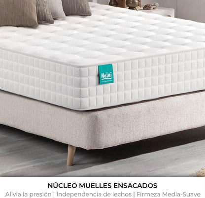 NALUI - Colchón Viscoelástico con Núcleo de Muelles Ensacados Galana 90x190cm con ViscoGel, Tejido Strech Cashmere y 3D. Altura:±26cm | Firmeza Suave | Hecho en España