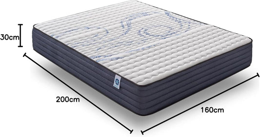 Naturalex - Colchón Viscoelástico Perfectsleep 160x200 cm - 30 cm - Firme - Espuma HR + Blue Látex - Transpirable - Confortable - Ergonómico - Hipoalergénico - Reversible Verano/Invierno