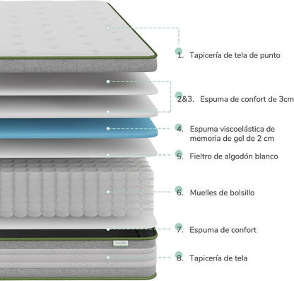Novilla Colchones Viscoelástico 135x190, Colchón Muelles Ensacados, Espuma de Gel con Memoria, Fibra de Bambú Transpirable, Firmeza Media, Aislamiento de Movimiento, Altura 27 cm