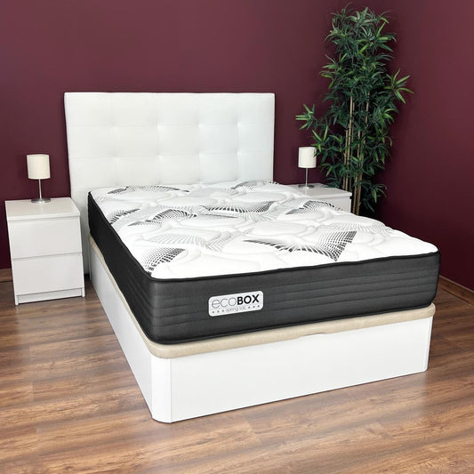 DUÉRMETE ONLINE - Colchón Viscoelástico Híbrido Eco Box con Núcleo de Muelles Ensacados, Confort Óptimo, Firmeza Intermedia, Antiácaros Antibacteriano e Hipoalergénico 140 x 190