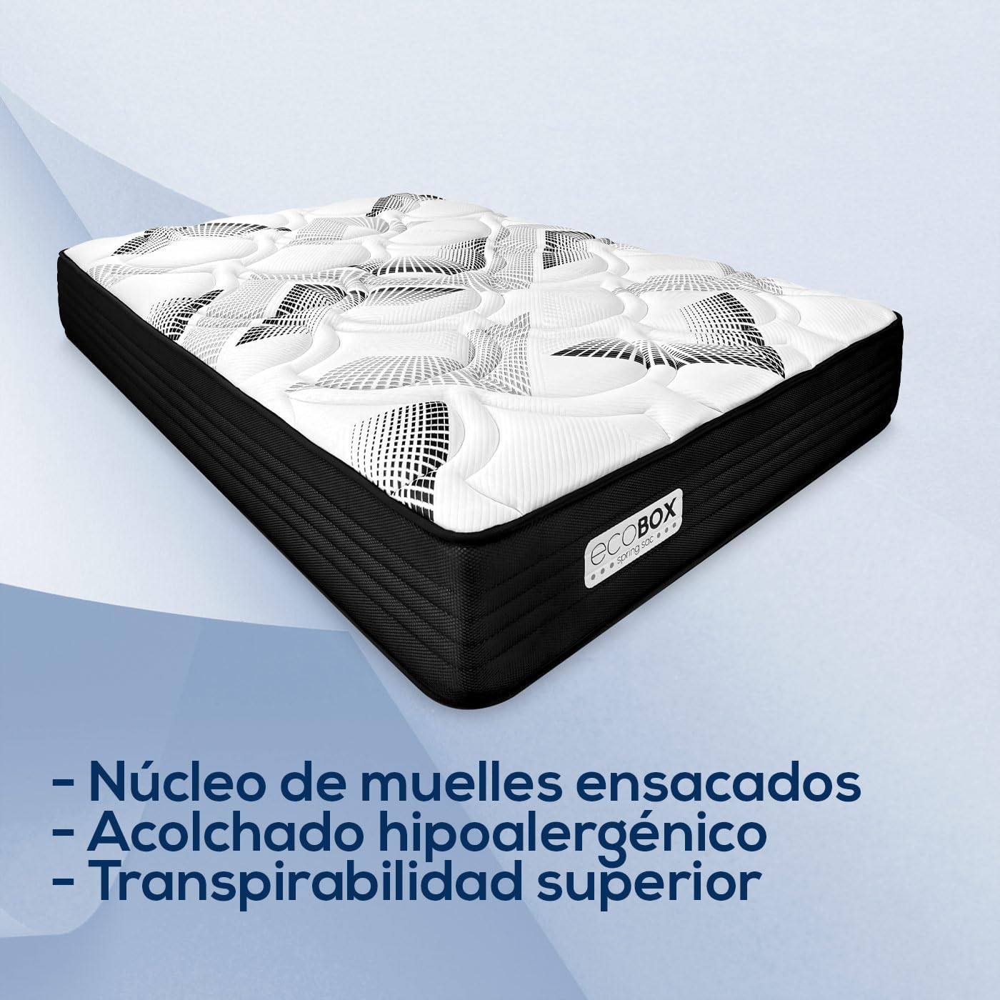 DUÉRMETE ONLINE - Colchón Viscoelástico Híbrido Eco Box con Núcleo de Muelles Ensacados, Confort Óptimo, Firmeza Intermedia, Antiácaros Antibacteriano e Hipoalergénico 140 x 190