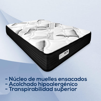 DUÉRMETE ONLINE - Colchón Viscoelástico Híbrido Eco Box con Núcleo de Muelles Ensacados, Confort Óptimo, Firmeza Intermedia, Antiácaros Antibacteriano e Hipoalergénico 140 x 190