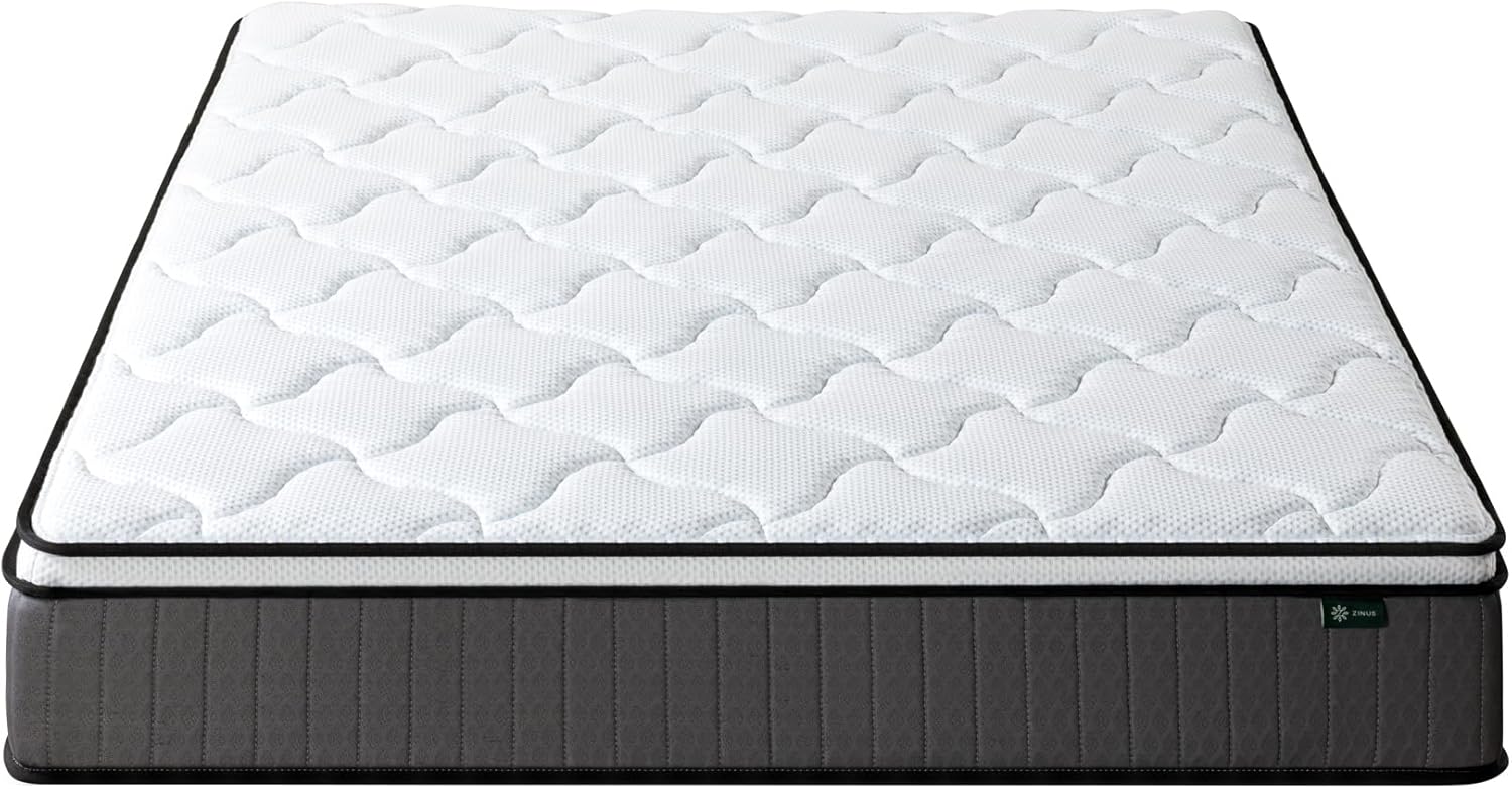 Zinus Colchón Doble de Espuma viscoelástica con muelles ensacados, 135 x 190 cm, 25 cm de Altura, firmeza Media, Tela Suave hipoalergénica y Transpirable, Alivio de presión, colchón de Lujo, Soporte