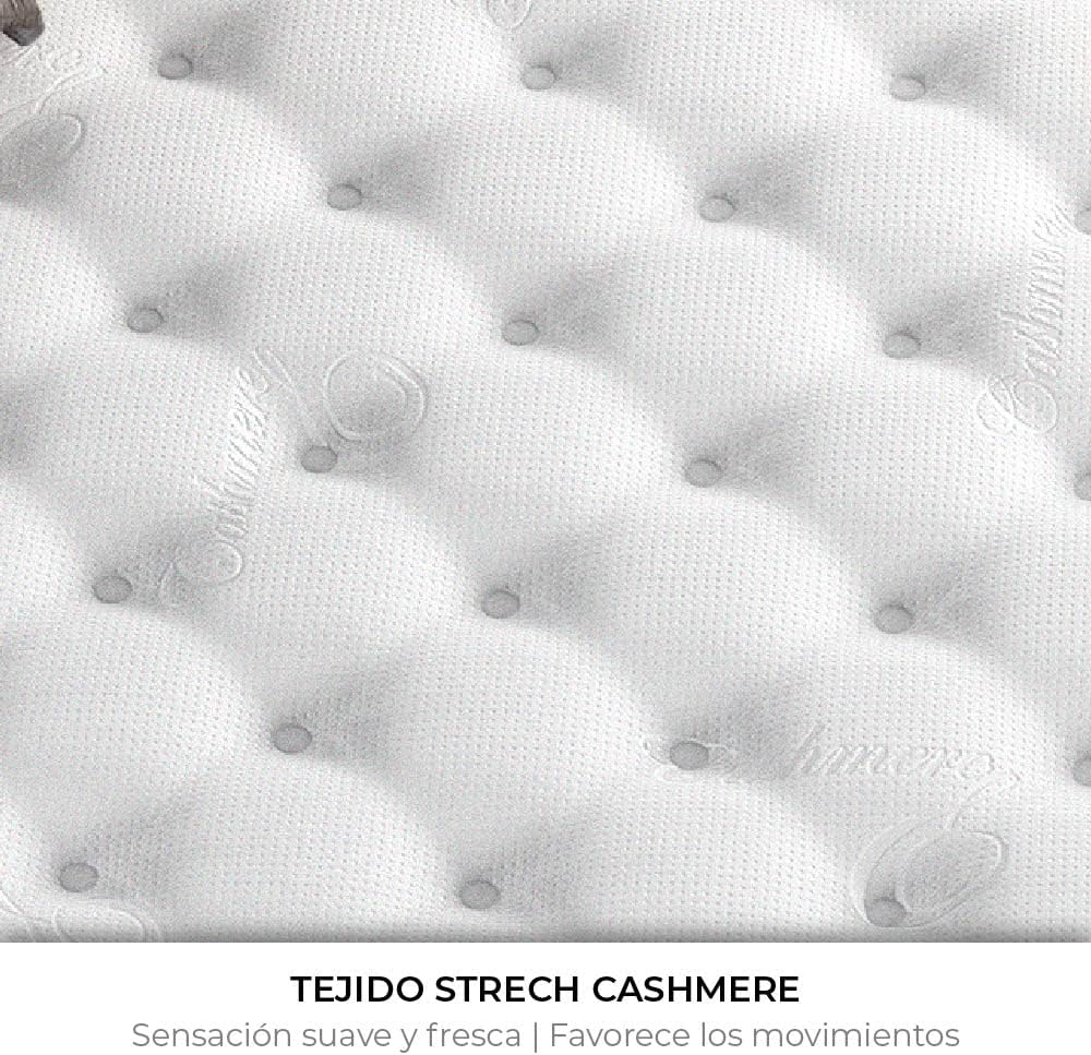 NALUI - Colchón Viscoelástico con Núcleo de Muelles Ensacados Galana 90x190cm con ViscoGel, Tejido Strech Cashmere y 3D. Altura:±26cm | Firmeza Suave | Hecho en España