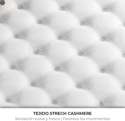 NALUI - Colchón Viscoelástico con Núcleo de Muelles Ensacados Galana 90x190cm con ViscoGel, Tejido Strech Cashmere y 3D. Altura:±26cm | Firmeza Suave | Hecho en España