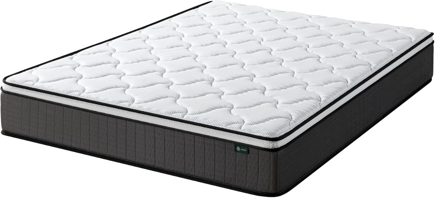 Zinus Colchón Doble de Espuma viscoelástica con muelles ensacados, 135 x 190 cm, 25 cm de Altura, firmeza Media, Tela Suave hipoalergénica y Transpirable, Alivio de presión, colchón de Lujo, Soporte