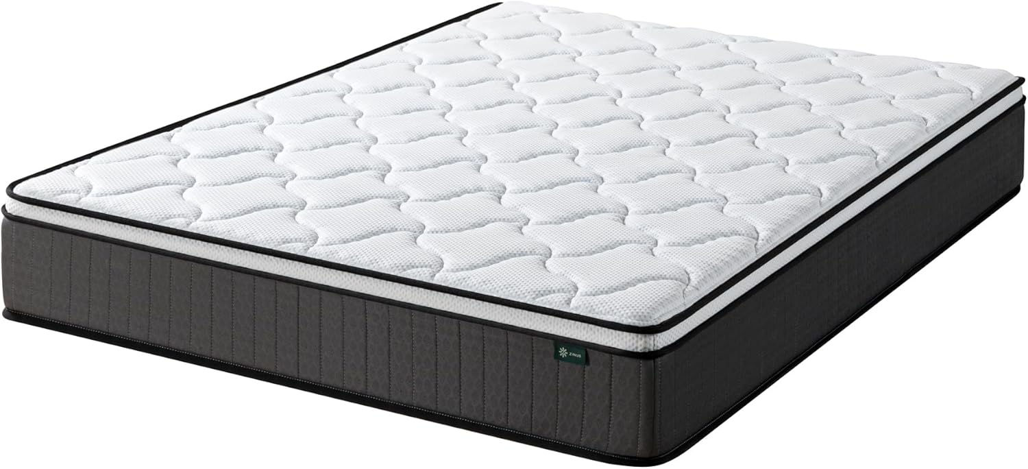 Zinus Colchón Doble de Espuma viscoelástica con muelles ensacados, 135 x 190 cm, 25 cm de Altura, firmeza Media, Tela Suave hipoalergénica y Transpirable, Alivio de presión, colchón de Lujo, Soporte