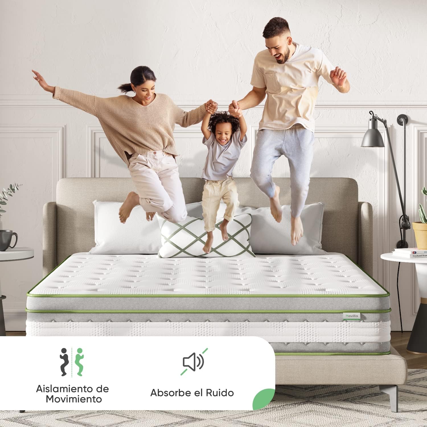 Novilla Colchones Viscoelástico 135x190, Colchón Muelles Ensacados, Espuma de Gel con Memoria, Fibra de Bambú Transpirable, Firmeza Media, Aislamiento de Movimiento, Altura 27 cm