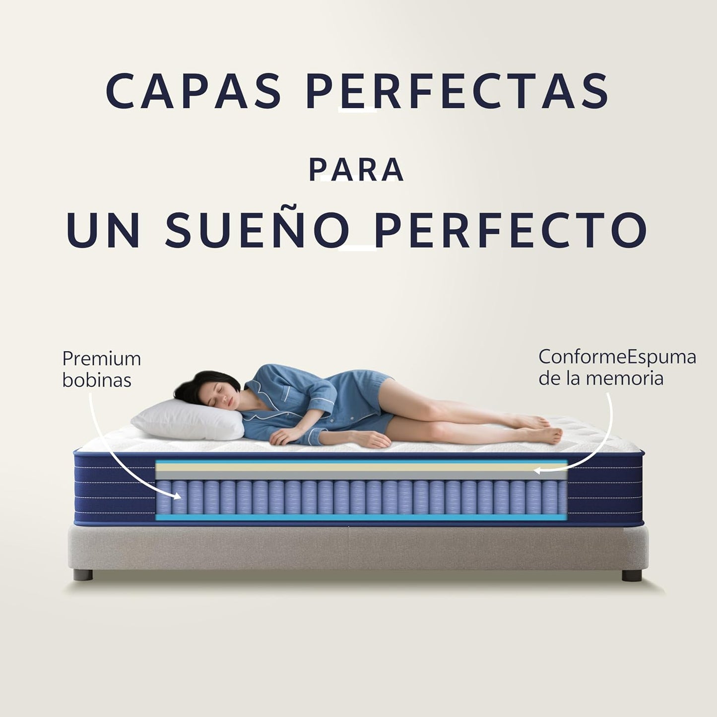 PurrJoys Colchón híbrido 135x190x25 cm, Espuma viscoelástica y muelles ensacados, firmeza Media, Transpirable, Independencia de lechos, Certificado CertiPUR-US® y Oeko-Tex®, sin Fibra de Vidrio