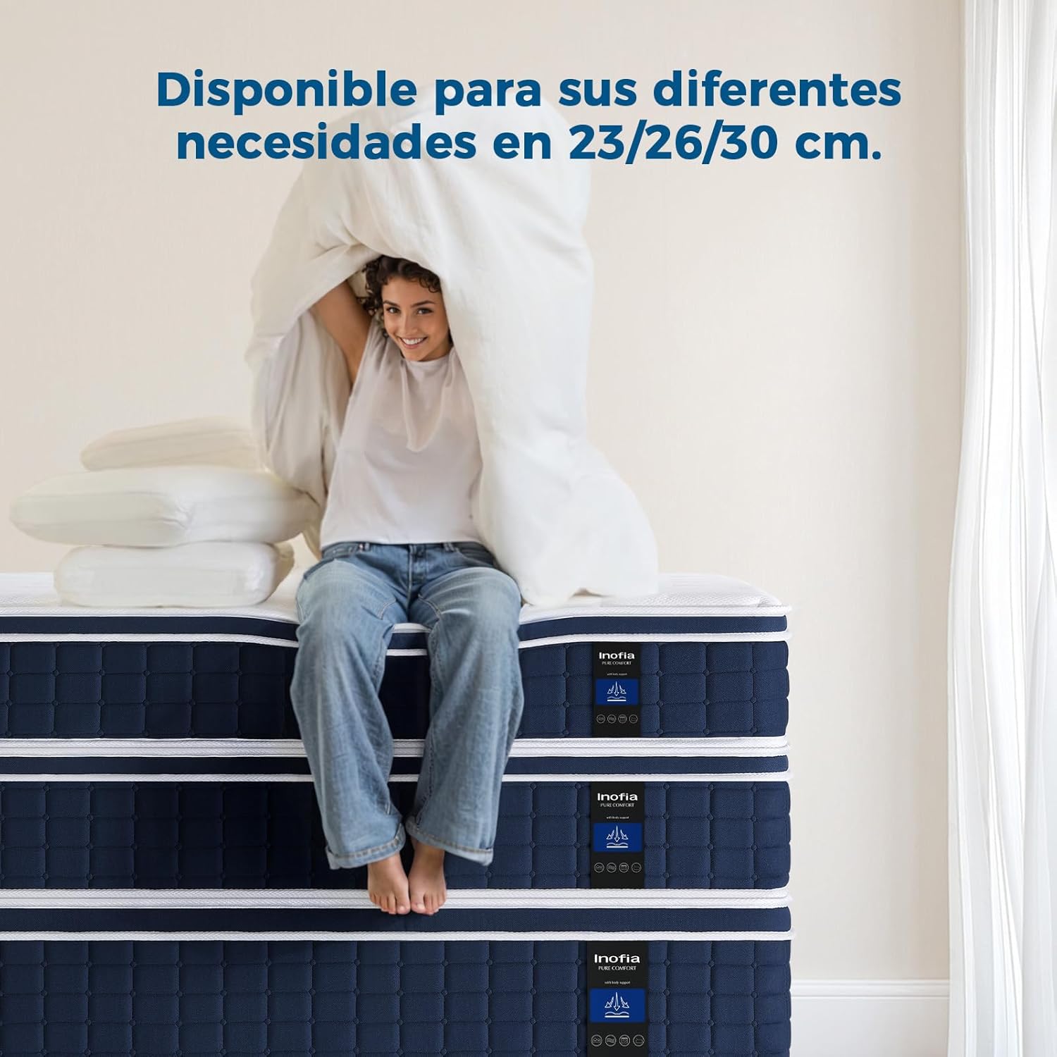 Inofia Colchón Ace Hybrid Pro 90 x 200 cm, Altura 30 cm, colchón de muelles ensacados, dureza H2, Resistencia Media, colchón de muelles de 7 Zonas con 100 Noches de Descanso de Prueba, colchón
