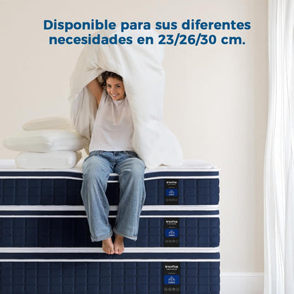 Inofia Colchón Ace Hybrid Pro 90 x 200 cm, Altura 30 cm, colchón de muelles ensacados, dureza H2, Resistencia Media, colchón de muelles de 7 Zonas con 100 Noches de Descanso de Prueba, colchón