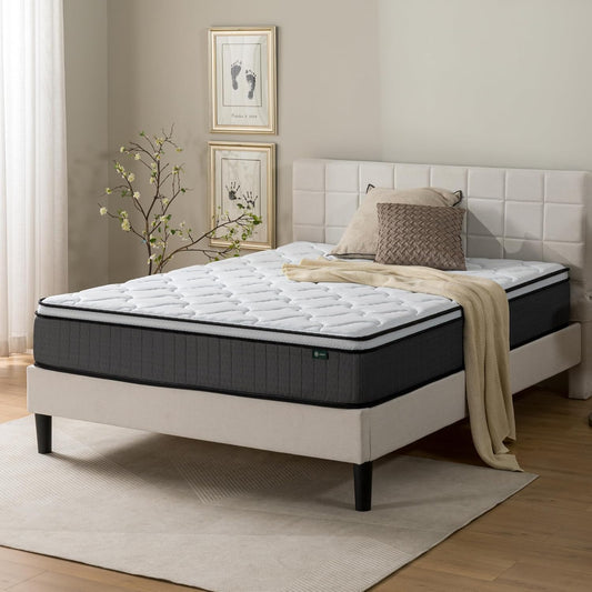 Zinus Colchón Doble de Espuma viscoelástica con muelles ensacados, 135 x 190 cm, 25 cm de Altura, firmeza Media, Tela Suave hipoalergénica y Transpirable, Alivio de presión, colchón de Lujo, Soporte