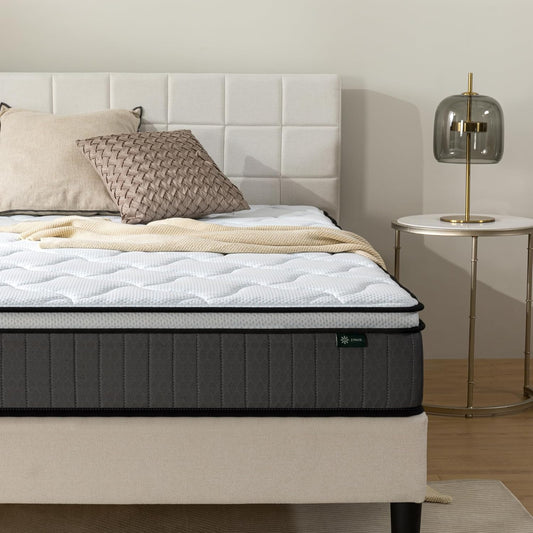 Zinus Colchón Doble de Espuma viscoelástica con muelles ensacados, 135 x 190 cm, 25 cm de Altura, firmeza Media, Tela Suave hipoalergénica y Transpirable, Alivio de presión, colchón de Lujo, Soporte