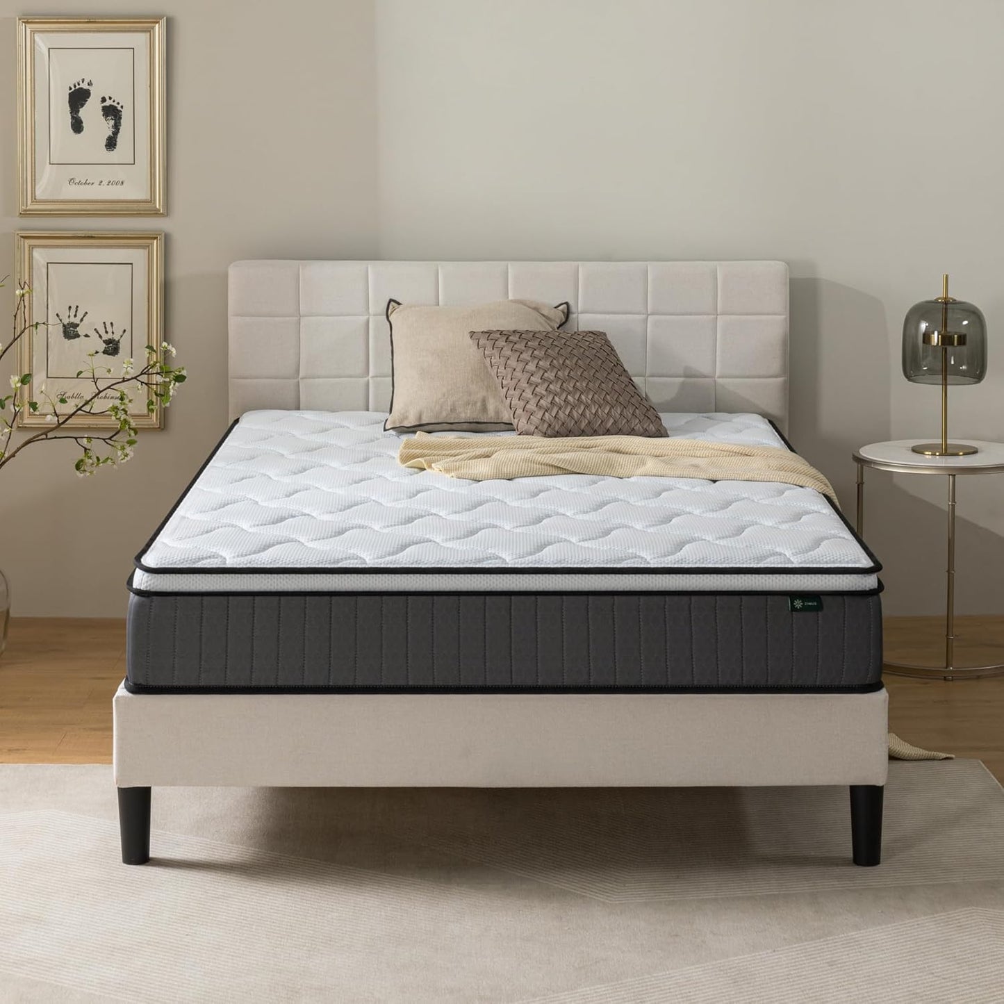 Zinus Colchón Doble de Espuma viscoelástica con muelles ensacados, 135 x 190 cm, 25 cm de Altura, firmeza Media, Tela Suave hipoalergénica y Transpirable, Alivio de presión, colchón de Lujo, Soporte