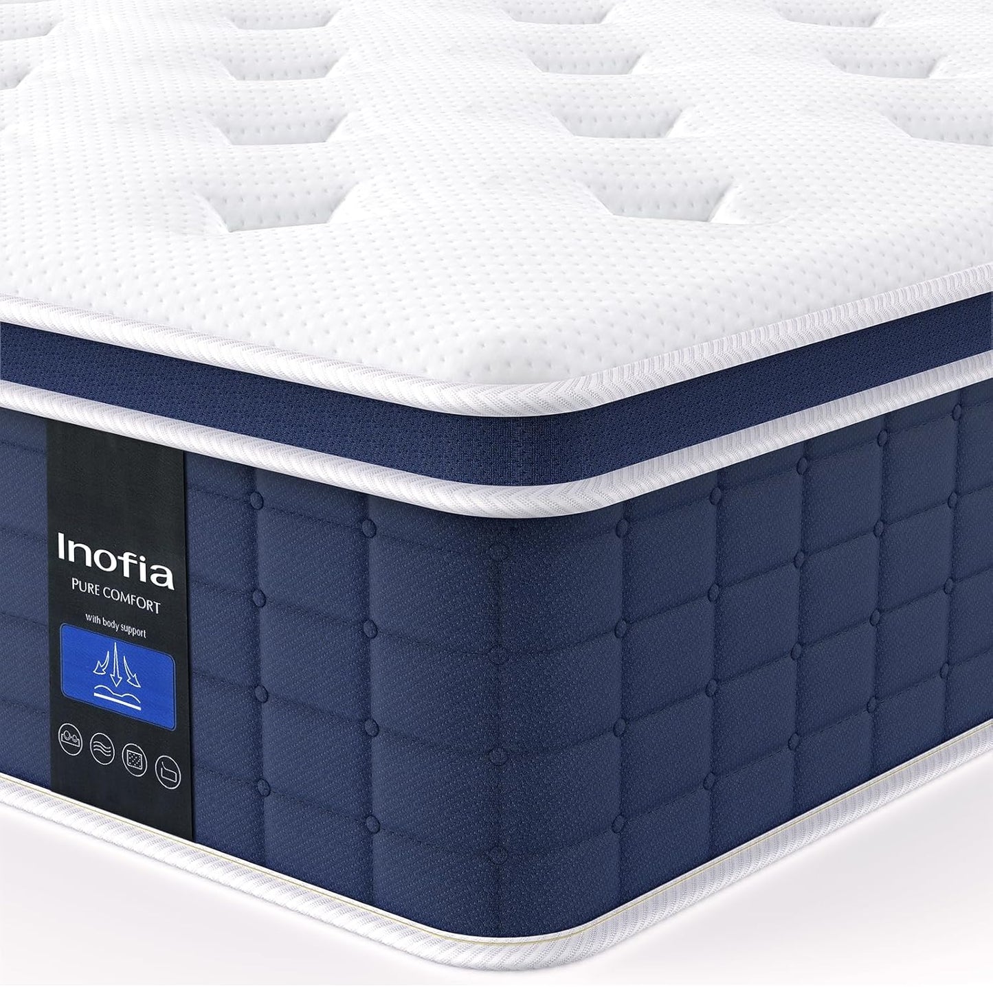 Inofia Colchón Ace Hybrid Pro 90 x 200 cm, Altura 30 cm, colchón de muelles ensacados, dureza H2, Resistencia Media, colchón de muelles de 7 Zonas con 100 Noches de Descanso de Prueba, colchón