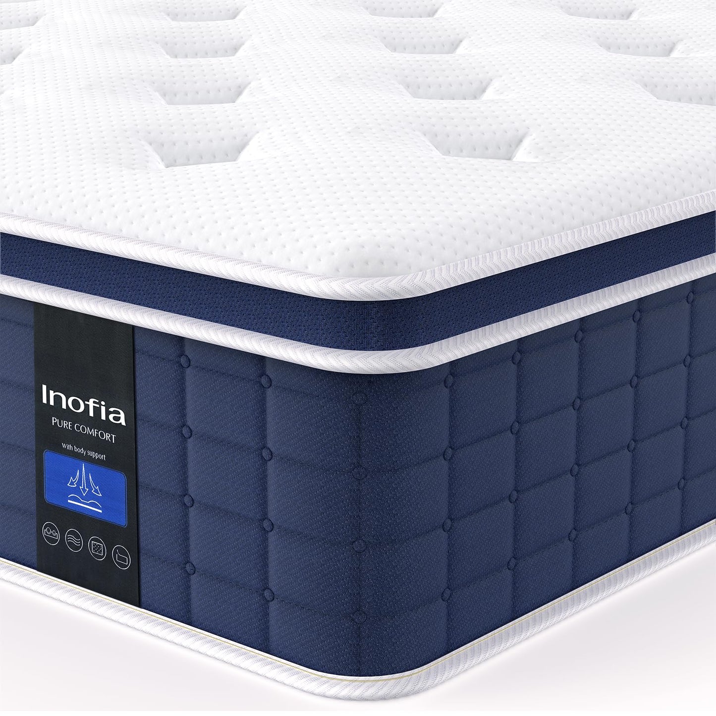 Inofia Colchón Ace Hybrid Pro 90 x 200 cm, Altura 30 cm, colchón de muelles ensacados, dureza H2, Resistencia Media, colchón de muelles de 7 Zonas con 100 Noches de Descanso de Prueba, colchón