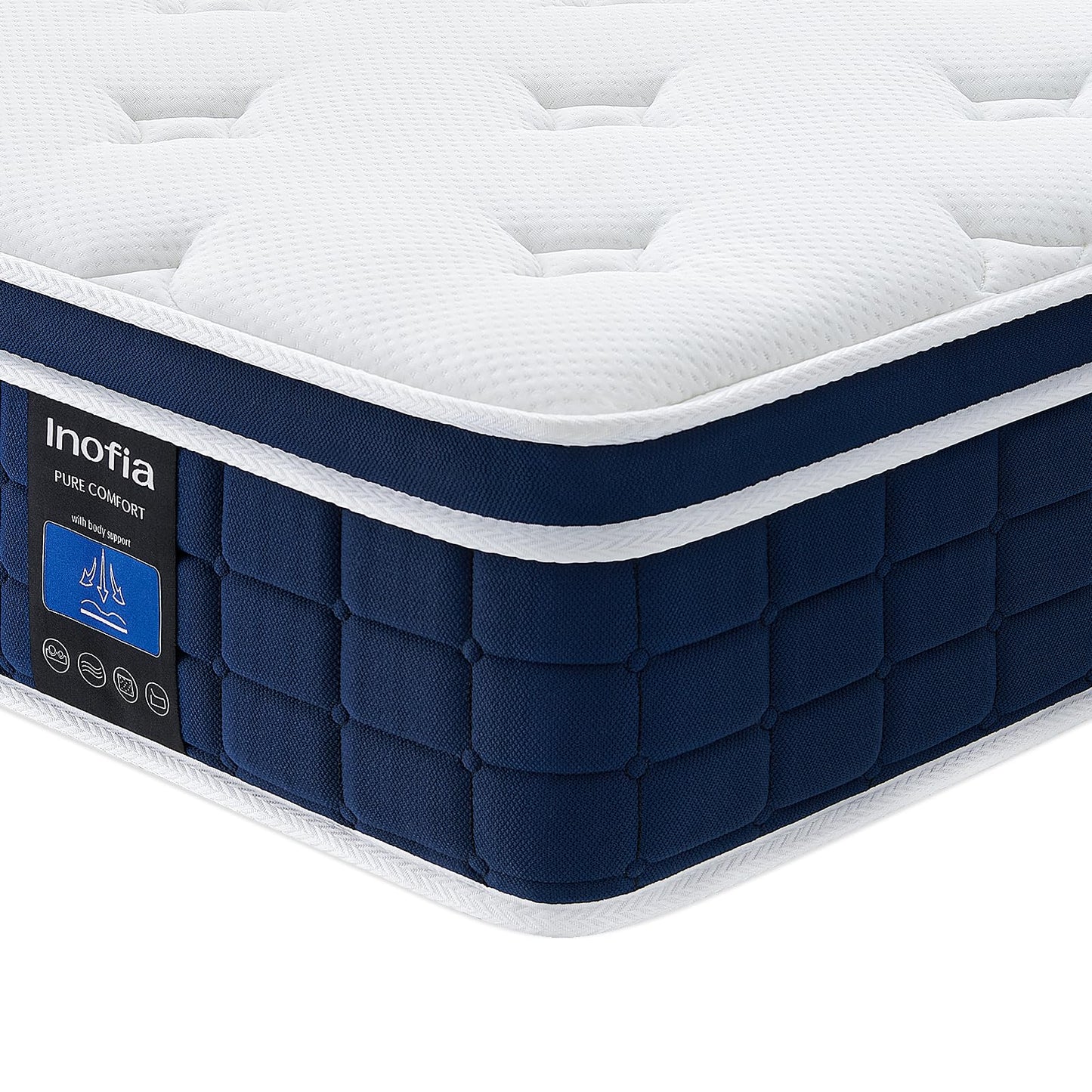 Inofia Colchón Ace Hybrid Pro 90 x 200 cm, Altura 30 cm, colchón de muelles ensacados, dureza H2, Resistencia Media, colchón de muelles de 7 Zonas con 100 Noches de Descanso de Prueba, colchón