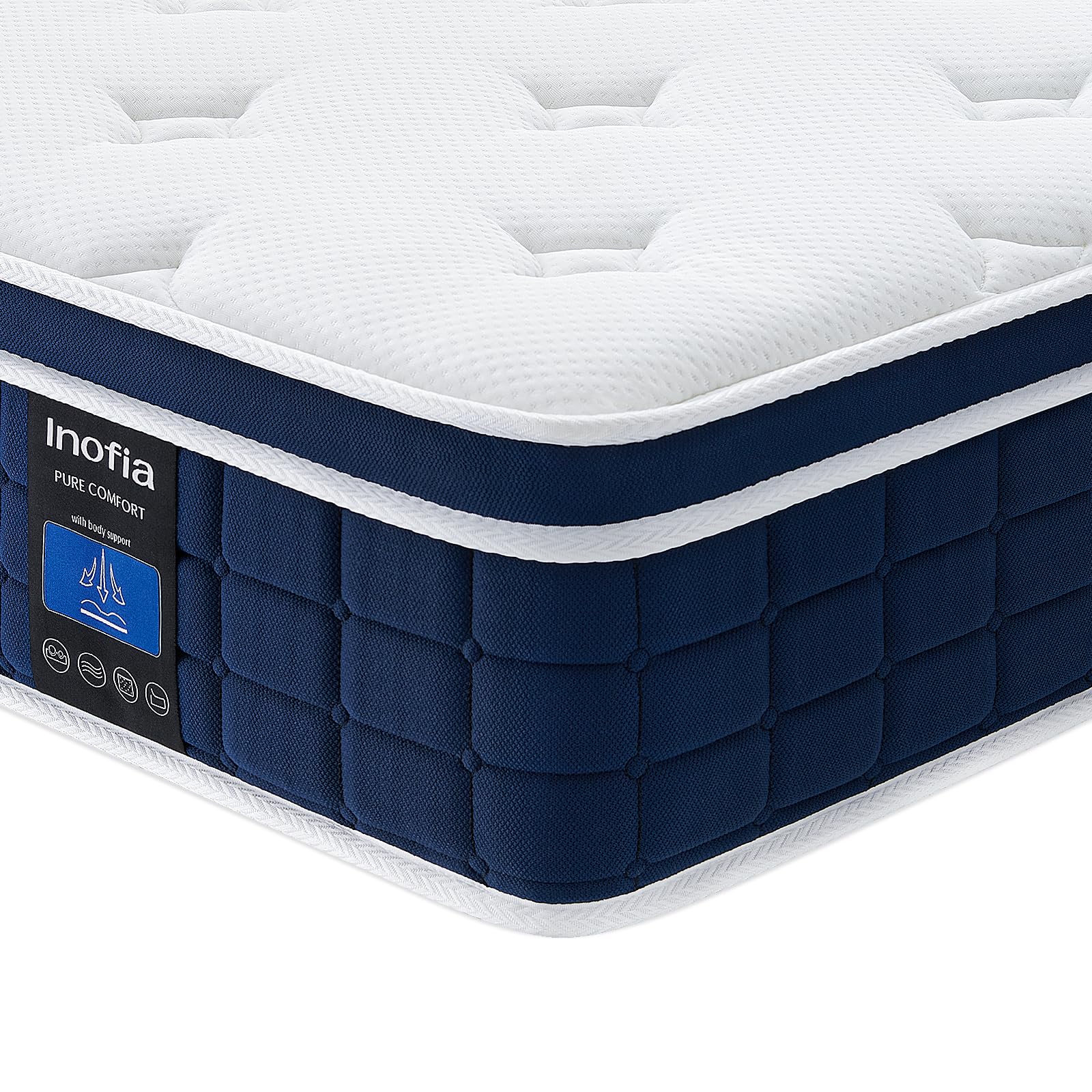 Inofia Colchón Ace Hybrid Pro 90 x 200 cm, Altura 30 cm, colchón de muelles ensacados, dureza H2, Resistencia Media, colchón de muelles de 7 Zonas con 100 Noches de Descanso de Prueba, colchón