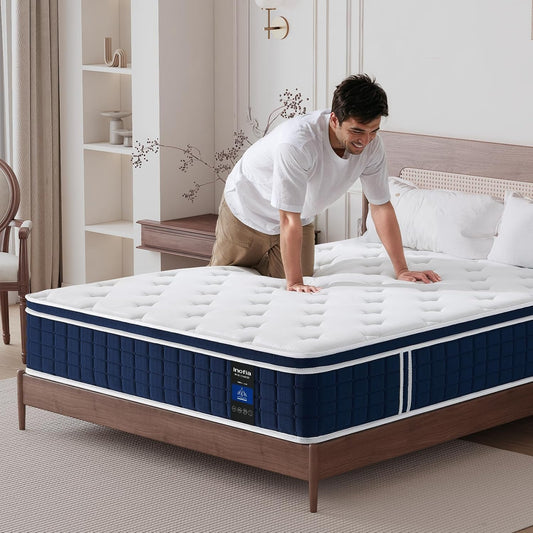 Inofia Colchón Ace Hybrid Pro 90 x 200 cm, Altura 30 cm, colchón de muelles ensacados, dureza H2, Resistencia Media, colchón de muelles de 7 Zonas con 100 Noches de Descanso de Prueba, colchón
