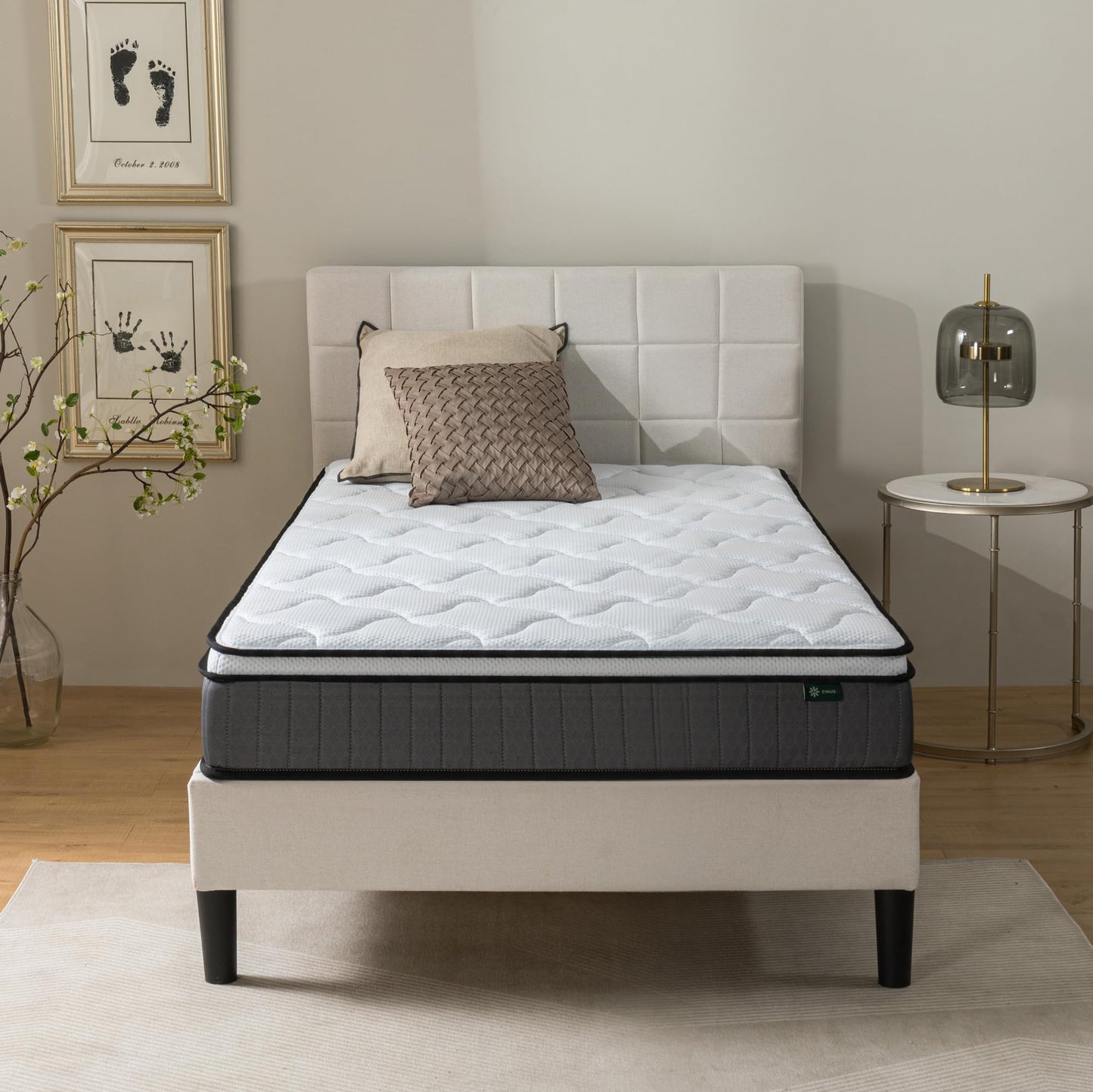 Zinus Colchón Doble de Espuma viscoelástica con muelles ensacados, 135 x 190 cm, 25 cm de Altura, firmeza Media, Tela Suave hipoalergénica y Transpirable, Alivio de presión, colchón de Lujo, Soporte