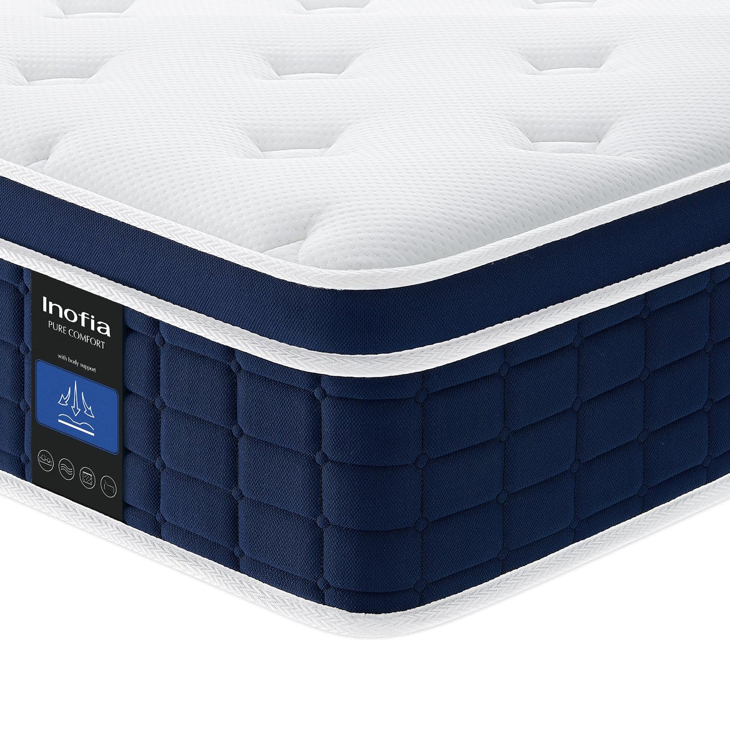 Inofia Colchón Ace Hybrid Pro 90 x 200 cm, Altura 30 cm, colchón de muelles ensacados, dureza H2, Resistencia Media, colchón de muelles de 7 Zonas con 100 Noches de Descanso de Prueba, colchón