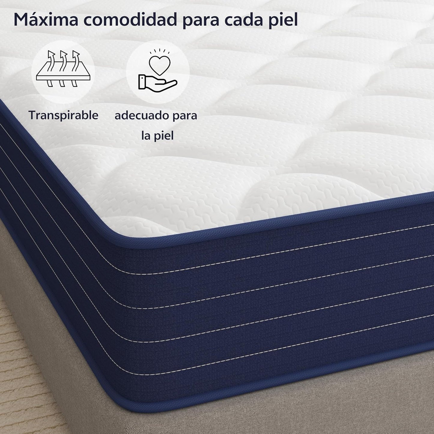 PurrJoys Colchón híbrido 135x190x25 cm, Espuma viscoelástica y muelles ensacados, firmeza Media, Transpirable, Independencia de lechos, Certificado CertiPUR-US® y Oeko-Tex®, sin Fibra de Vidrio